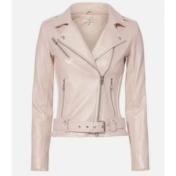 IRO Jackets & Blazers - IRO PARIS Milaspe Light Baby Metallic Pink Lambskin Leather Moto Biker Jacket 38